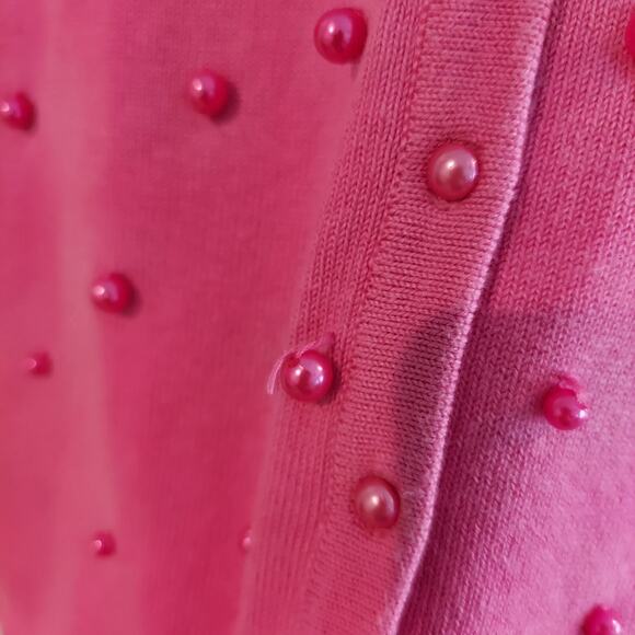 Vintage Pink Beaded Peark Cardigan Button Up Size XS (Flaw) - Picture 3 of 9